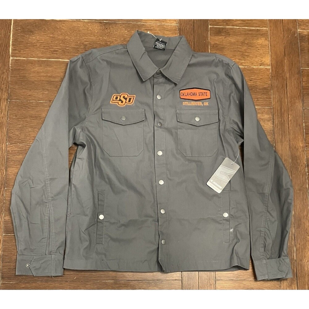 Men’s Colosseum Oklahoma State Size M Grey Long Sleeve Pearl Snap Button Up NWT